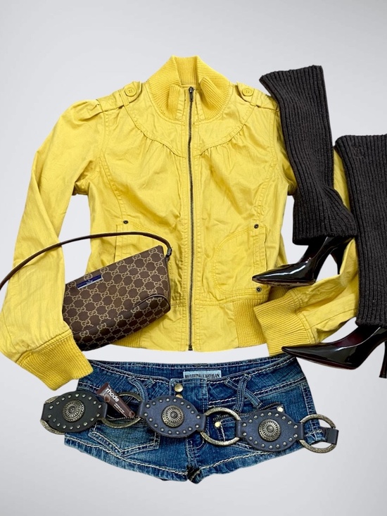 Forever 21 Jackets & Blazers - Vtg 2000s Forever 21 Mustard Yellow Utility Zip Up Jacket | Gingham Lined